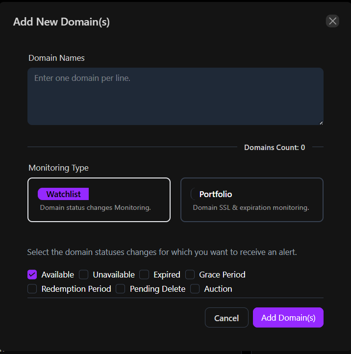 Add Domain Modal